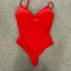 SKIMS Vibrant Red Lace Bodysuit